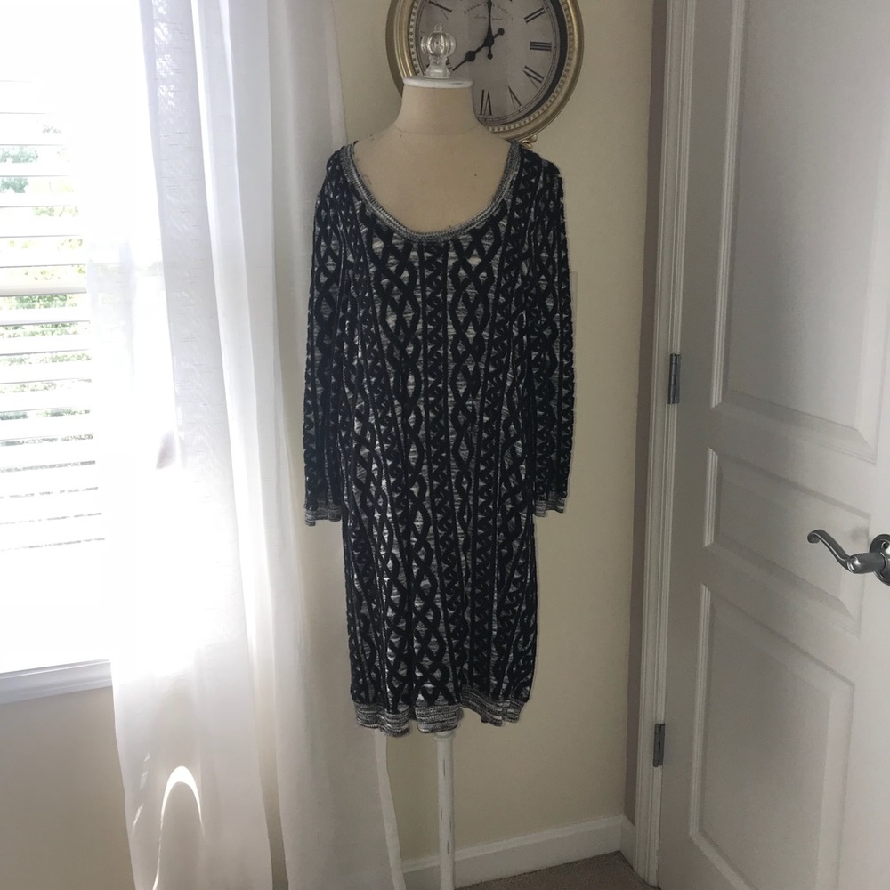 Anthropologie Black Patterned Long Sleeve Dress